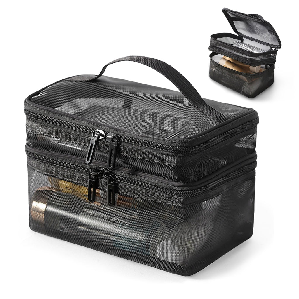 SANNIDHI Makeup Pouch Bag, Travel Makeup Organizer Bag Pouch, Large Mesh Toiletries Cosmetic Bag, Double Layer Nylon Make up Brush Pouch, Zip-up Makeup Tool Bag with Handle SANNIDHI Makeup Pouch Bag, Travel Makeup Organizer Bag Pouch, Large Mesh Toiletries Cosmetic Bag, Double Layer Nylon Make up Brush Pouch, Zip-up Makeup Tool Bag with Handle